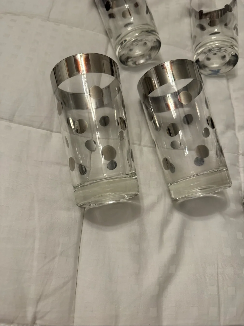 Vintage mid-century Dorthy Thorpe Silver Polka Dot Highball Glasses - Set of 7